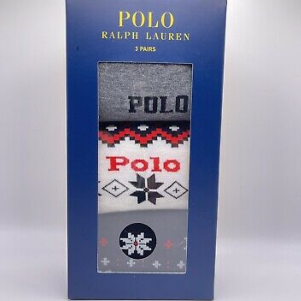 NWT Men's Ralph Lauren Polo 3 Pairs Holiday Themed Gift Box Socks - Picture 2 of 6